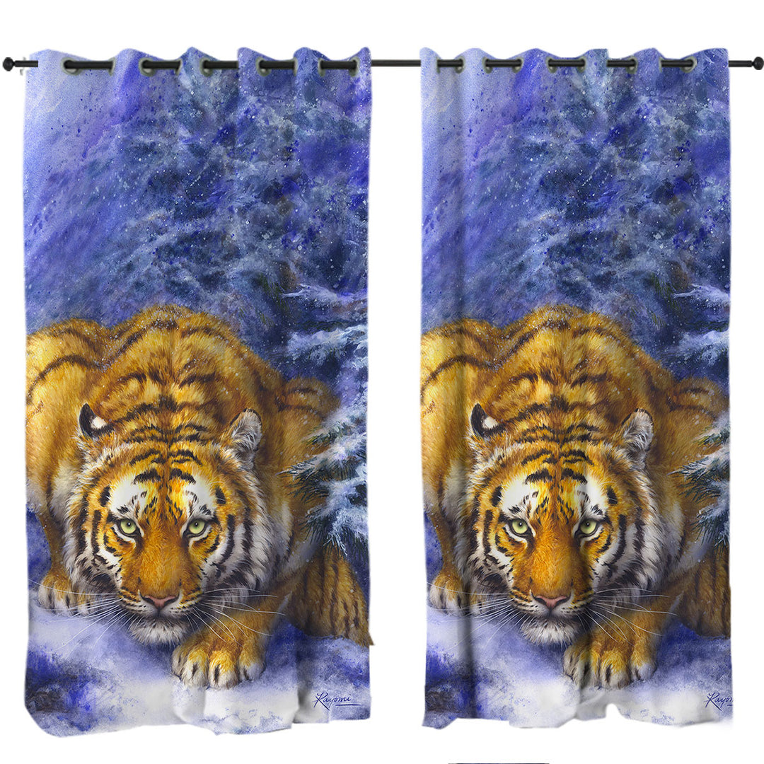 Winter Forest Cool Hunting Pose Tiger Curtains