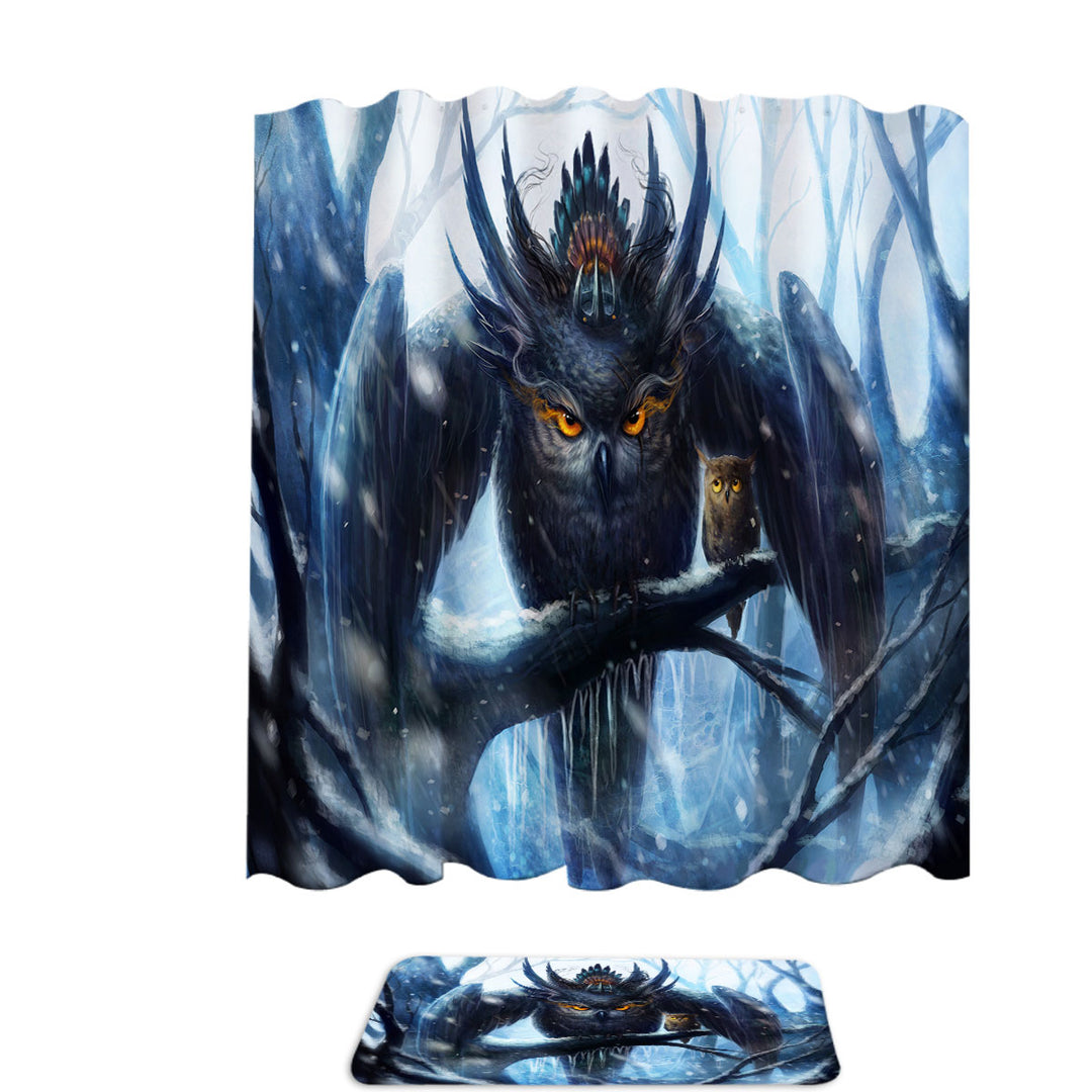 Winter Forest Mother Owl Shower Curtains Made of Fabric