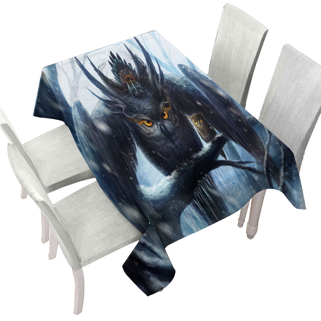 Winter Forest Mother Owl Tablecloth