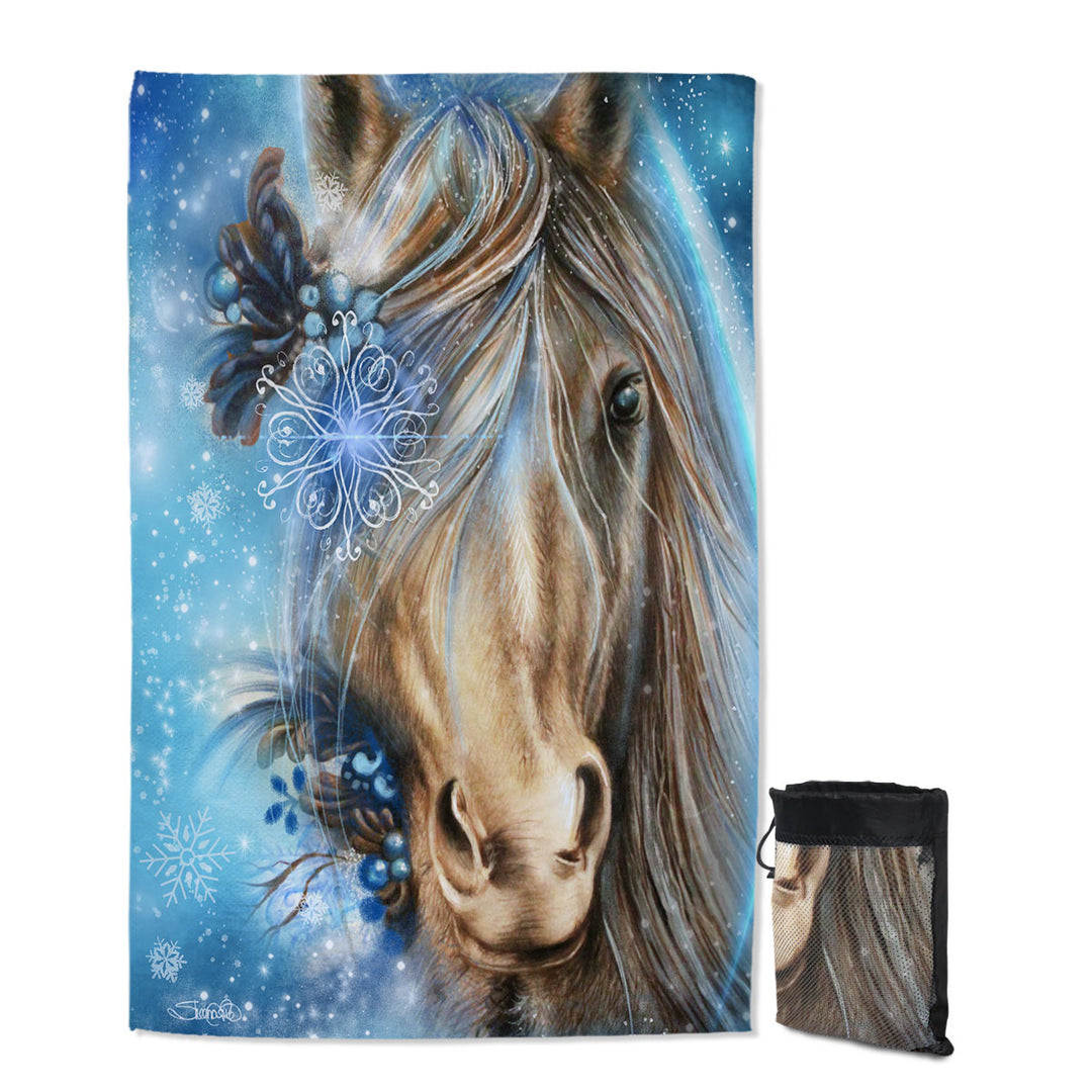 Winter Snowflake Pretty Blue Horse Microfiber Towels For Travel