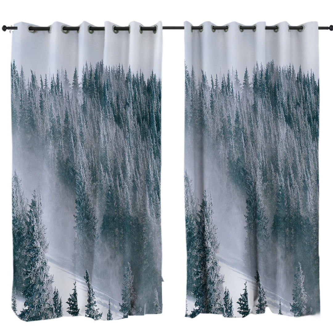 Winter Snowy Mountain Forest Drapes and Curtains