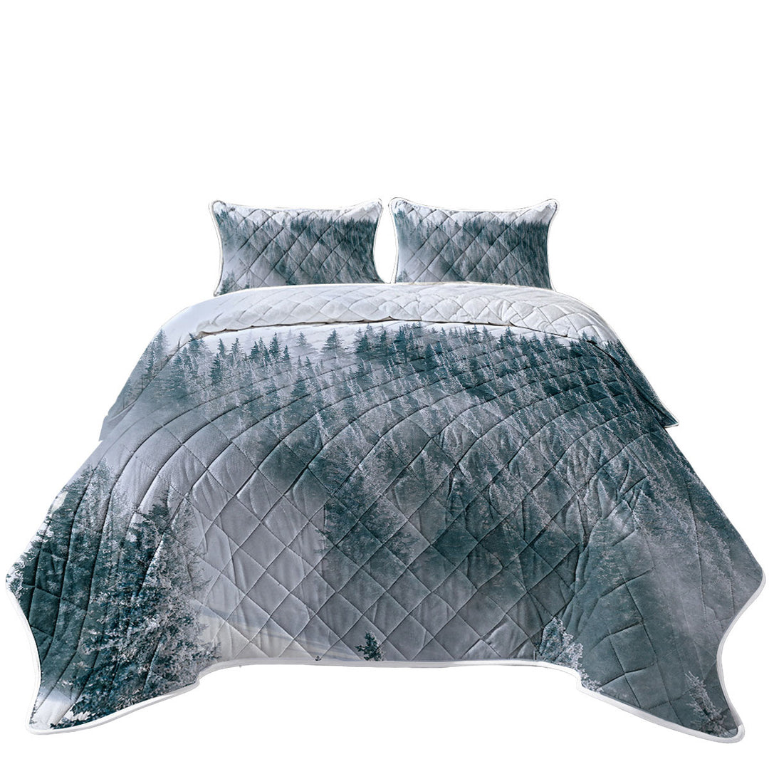 Winter Snowy Mountain Forest Quilts for Beds