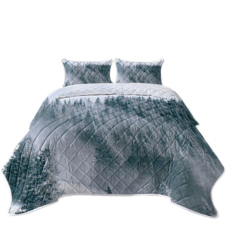 Winter Snowy Mountain Forest Quilts for Beds