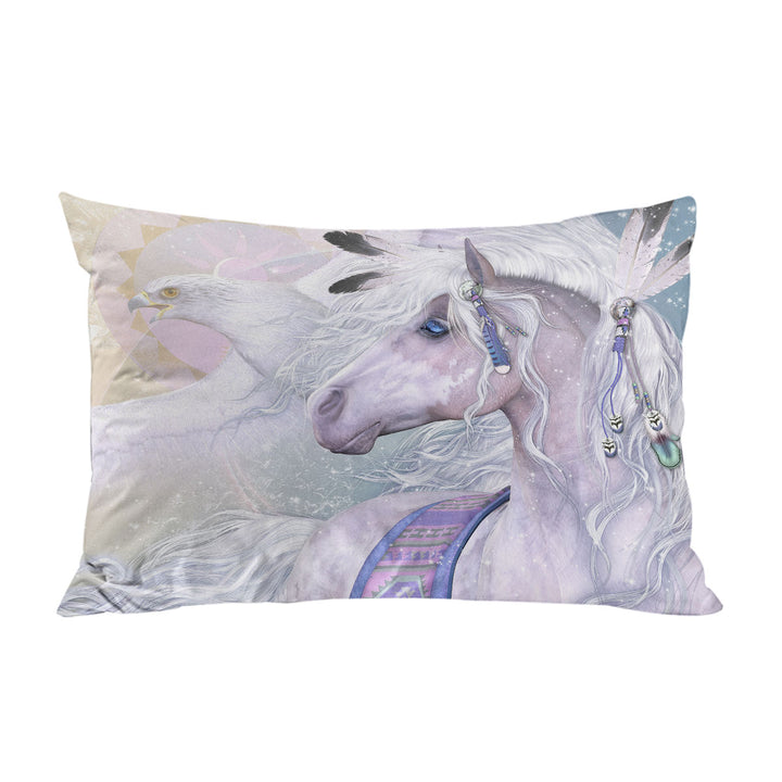 Winter Solstice Dazzling Native American White Horse Pillow Cases