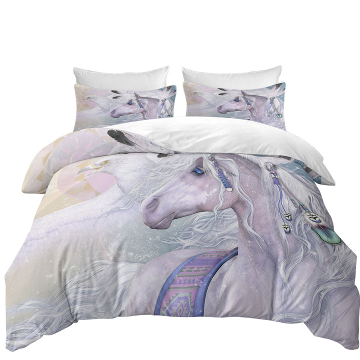 Winter Solstice Dazzling Native American White Horse Quilt Cover