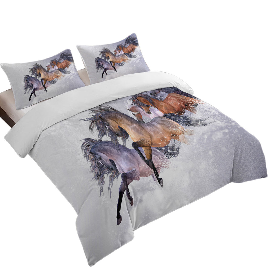 Winters Flight Snow Running Wild Horses Duvet Cover sale