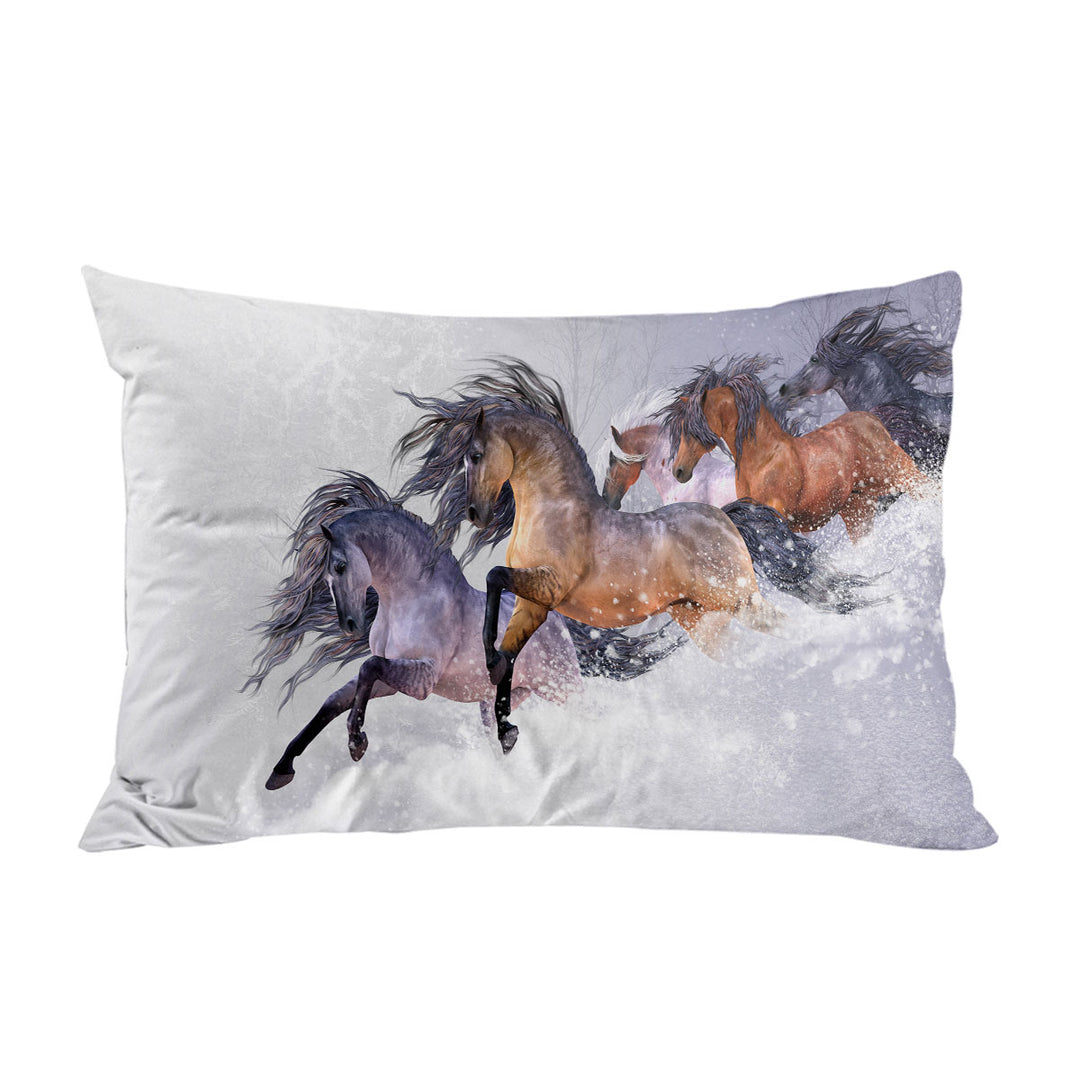 Winters Flight Snow Running Wild Horses Pillowcase