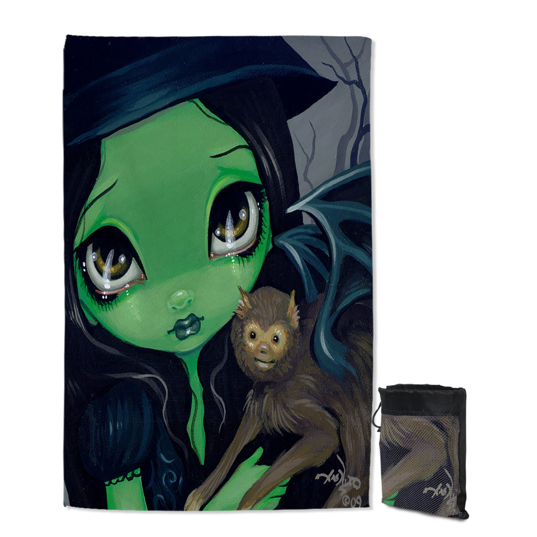 Witch Swims Towel Faces of Faery _36 Green Witch and Winged Monkey