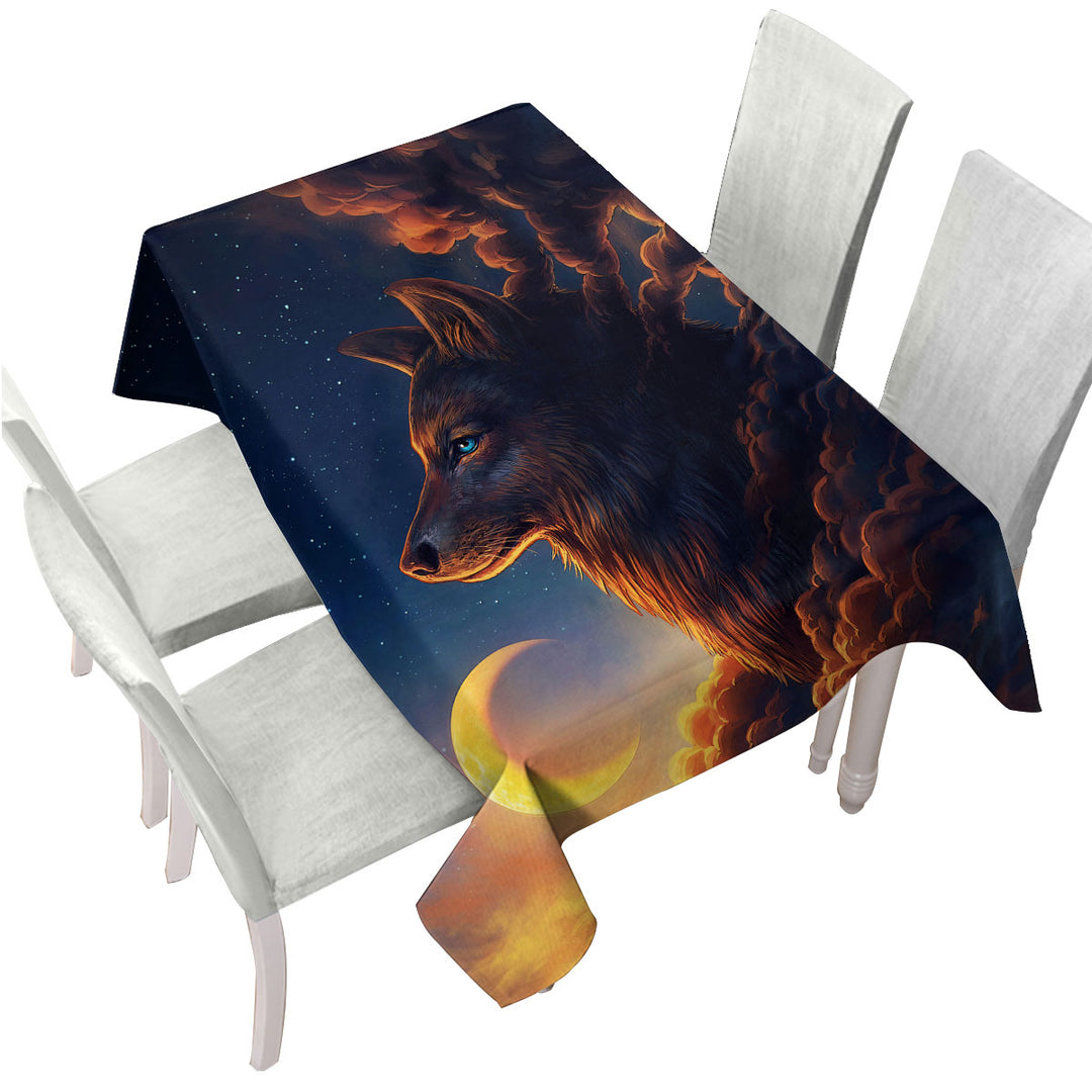 Wolf Art Moon Night Guardian Table Cover