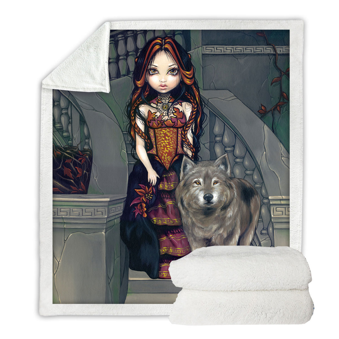 Wolf Countess an Aristocratic Beautiful Girl Sherpa Blanket
