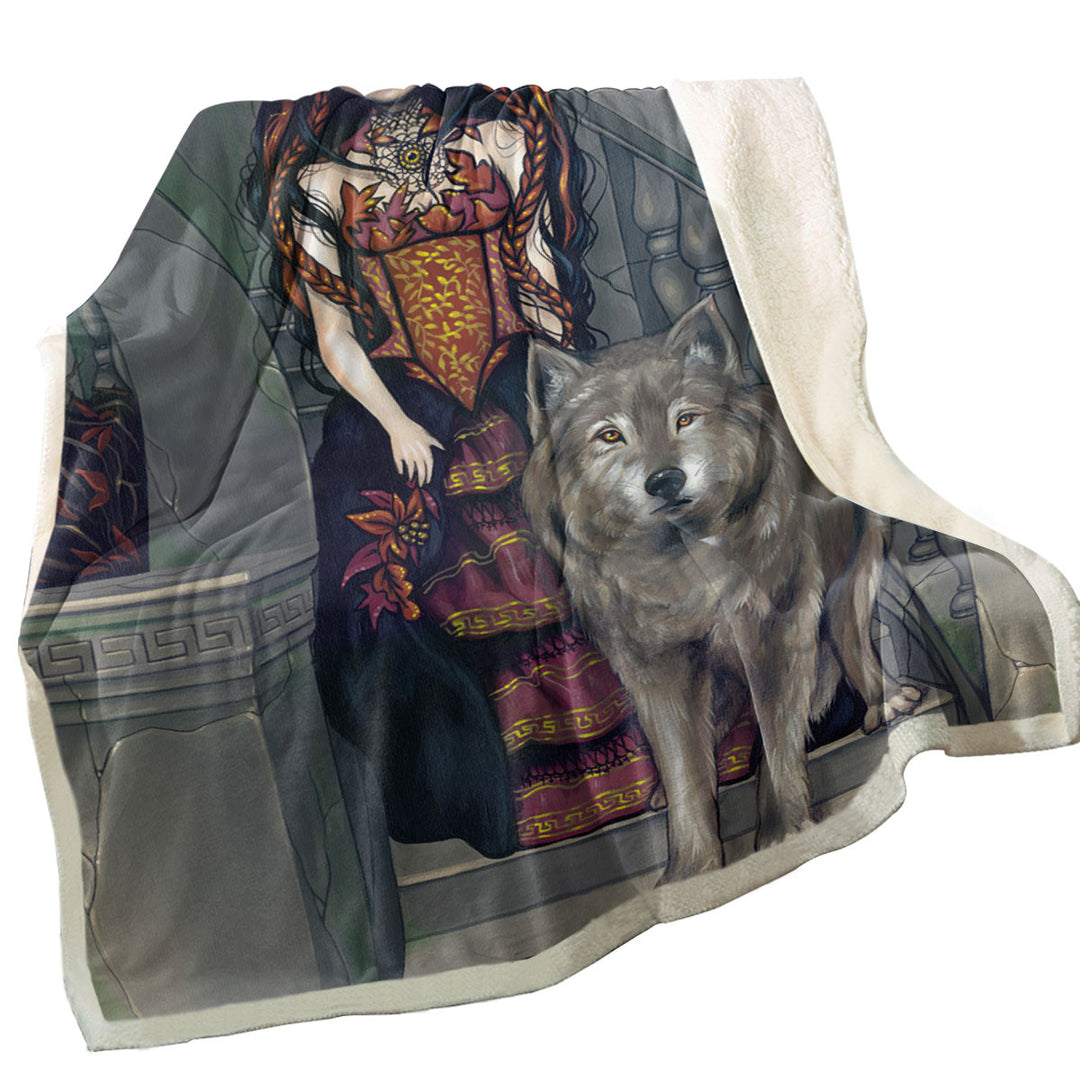 Wolf Countess an Aristocratic Beautiful Girl Throw Blanket