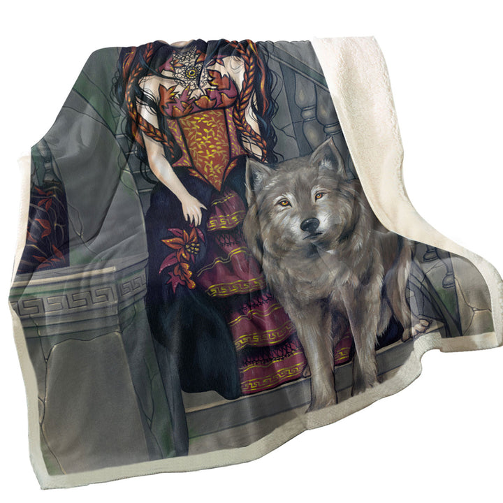 Wolf Countess an Aristocratic Beautiful Girl Throw Blanket