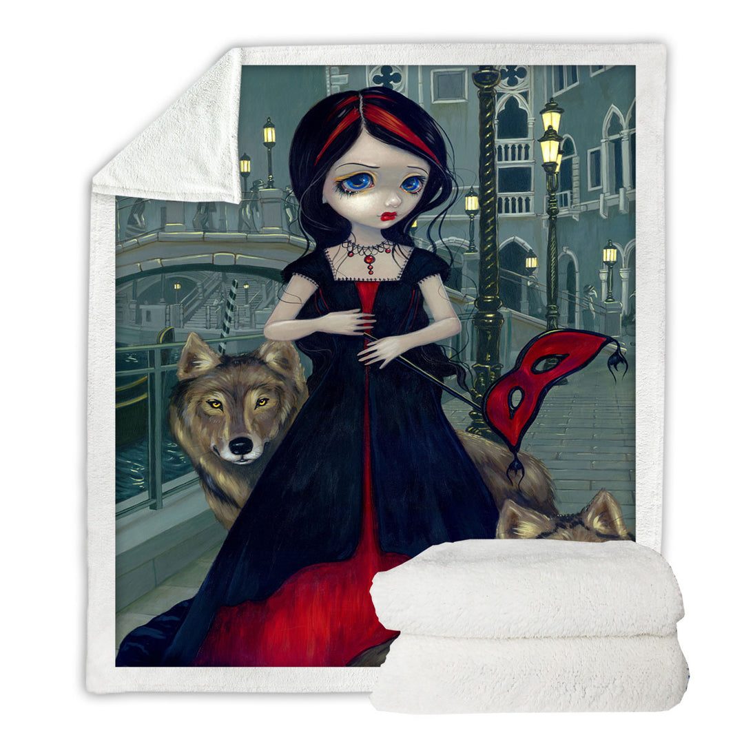 Wolves of Venice Gothic Maiden and Her Wolves Sherpa Blanket