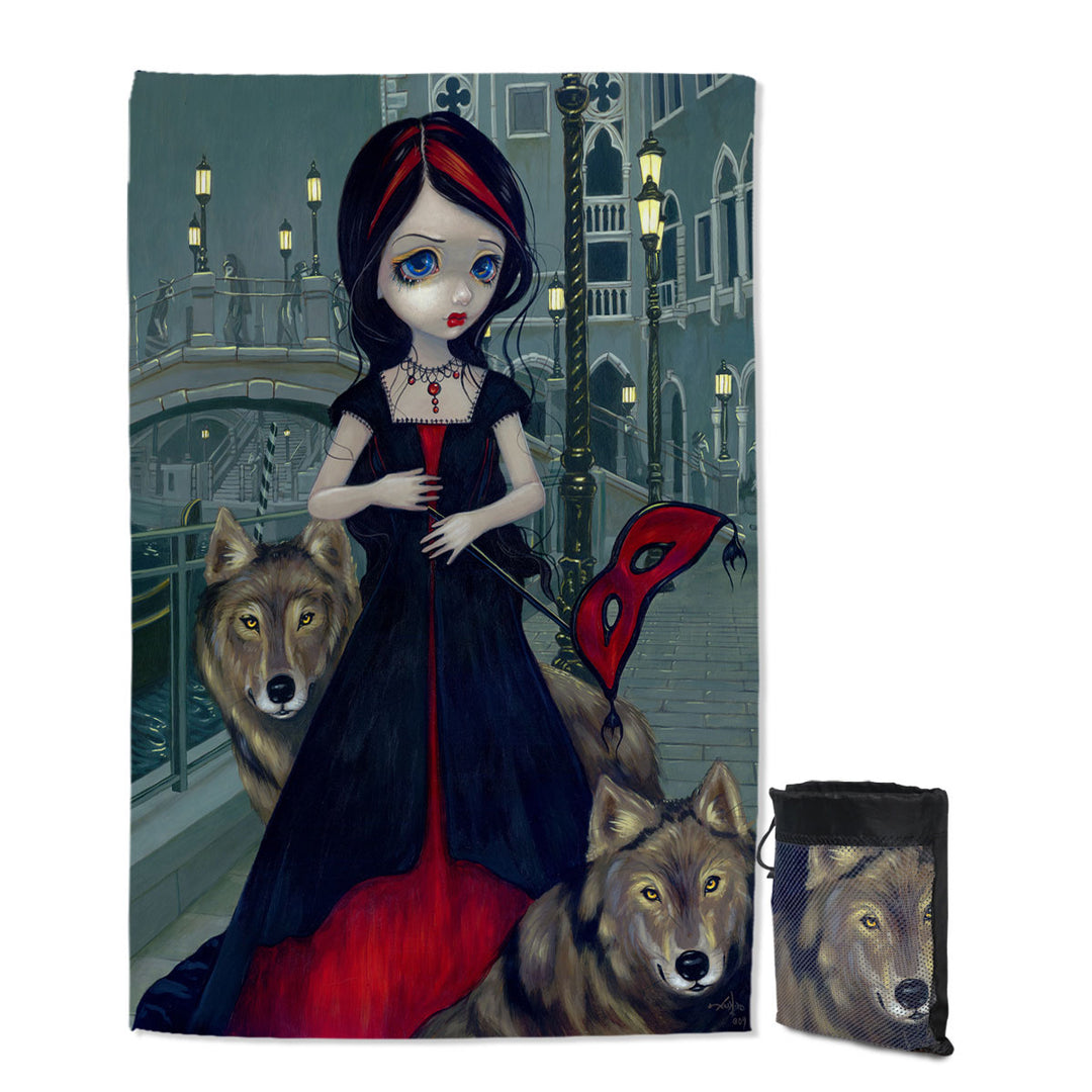 Wolves of Venice Gothic Maiden and Her Wolves Swims Towel