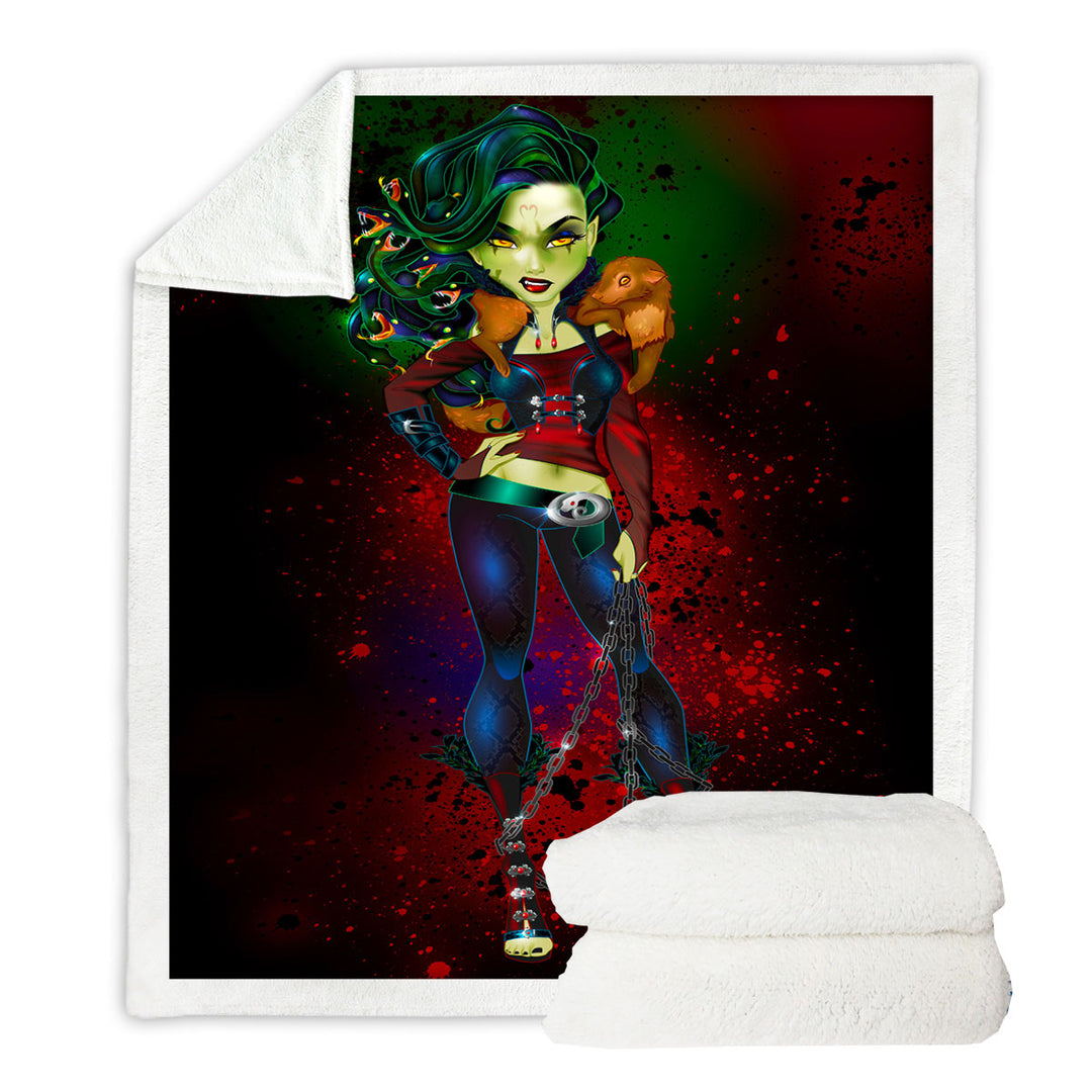 Women Dark Art Goth Tough Medusa Printed Blanket