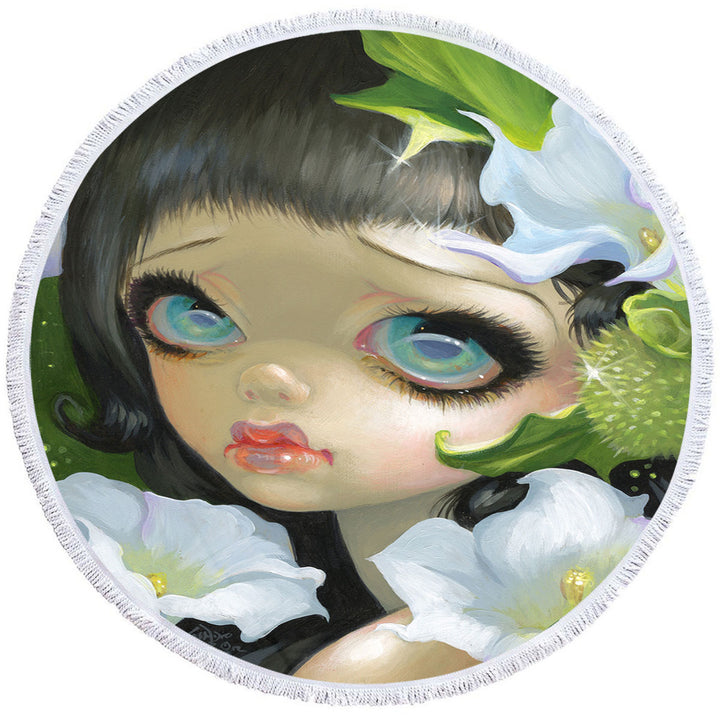 Womens Beach Towel of Poisonous Beauties Datura Girl and Flowers