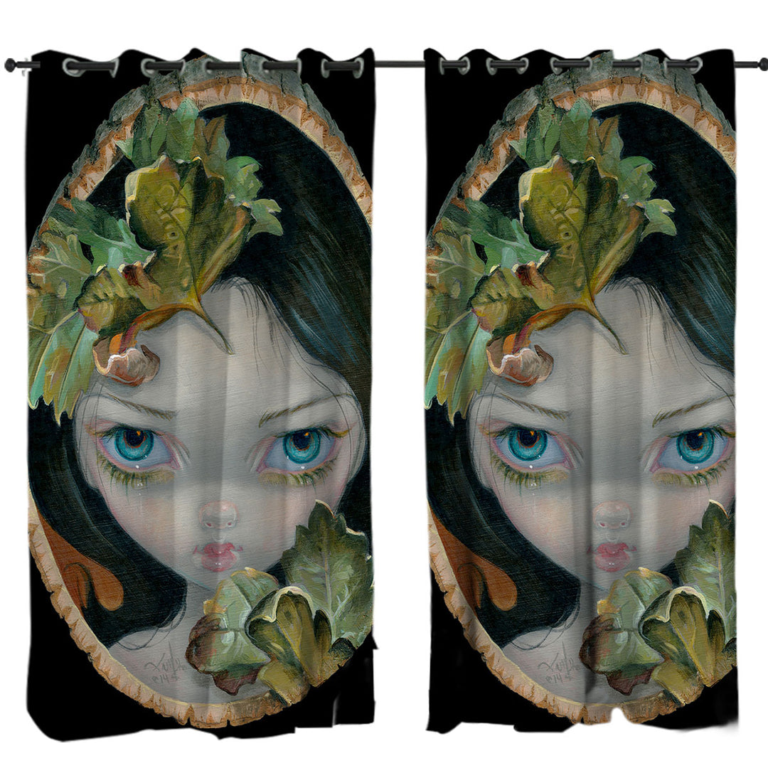 Wood Sprite with Leaves Painted on Wooden Log Drapery