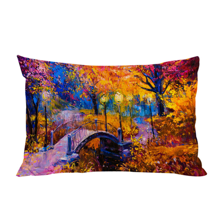 Wooded Park and Bridge Gorgeous Autumn Art Pillowcase