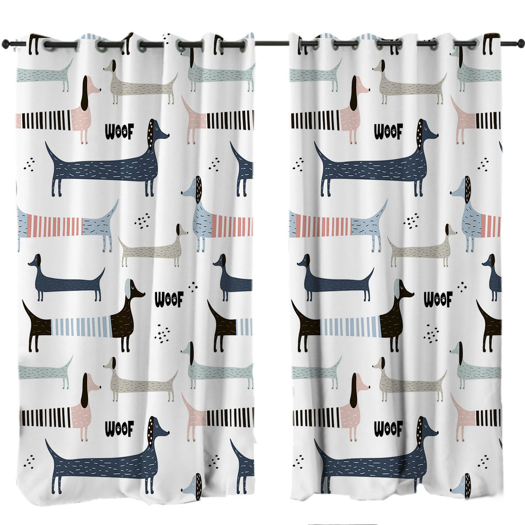 Woof Dachshund Pattern Curtain