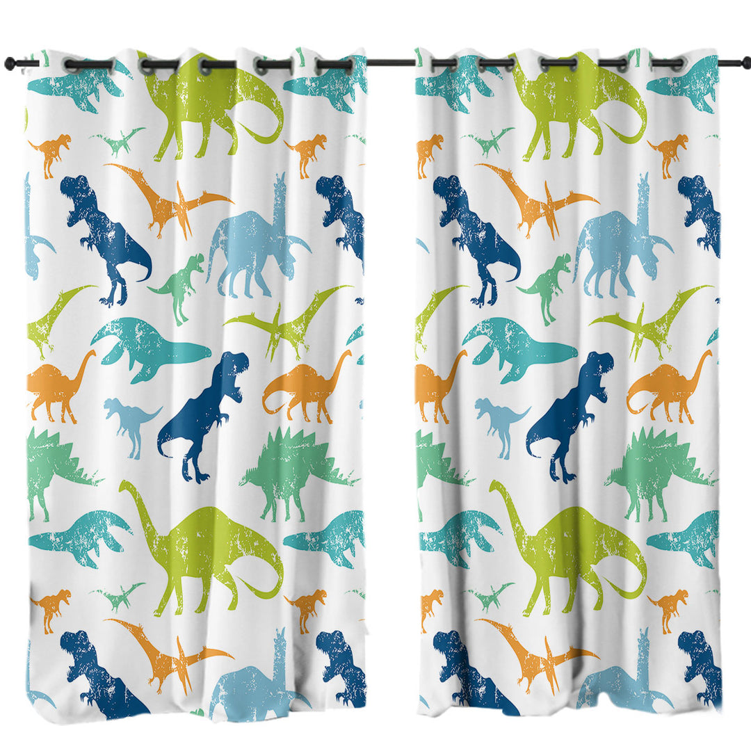 Worn Multi Colored Dinosaurs Curtains
