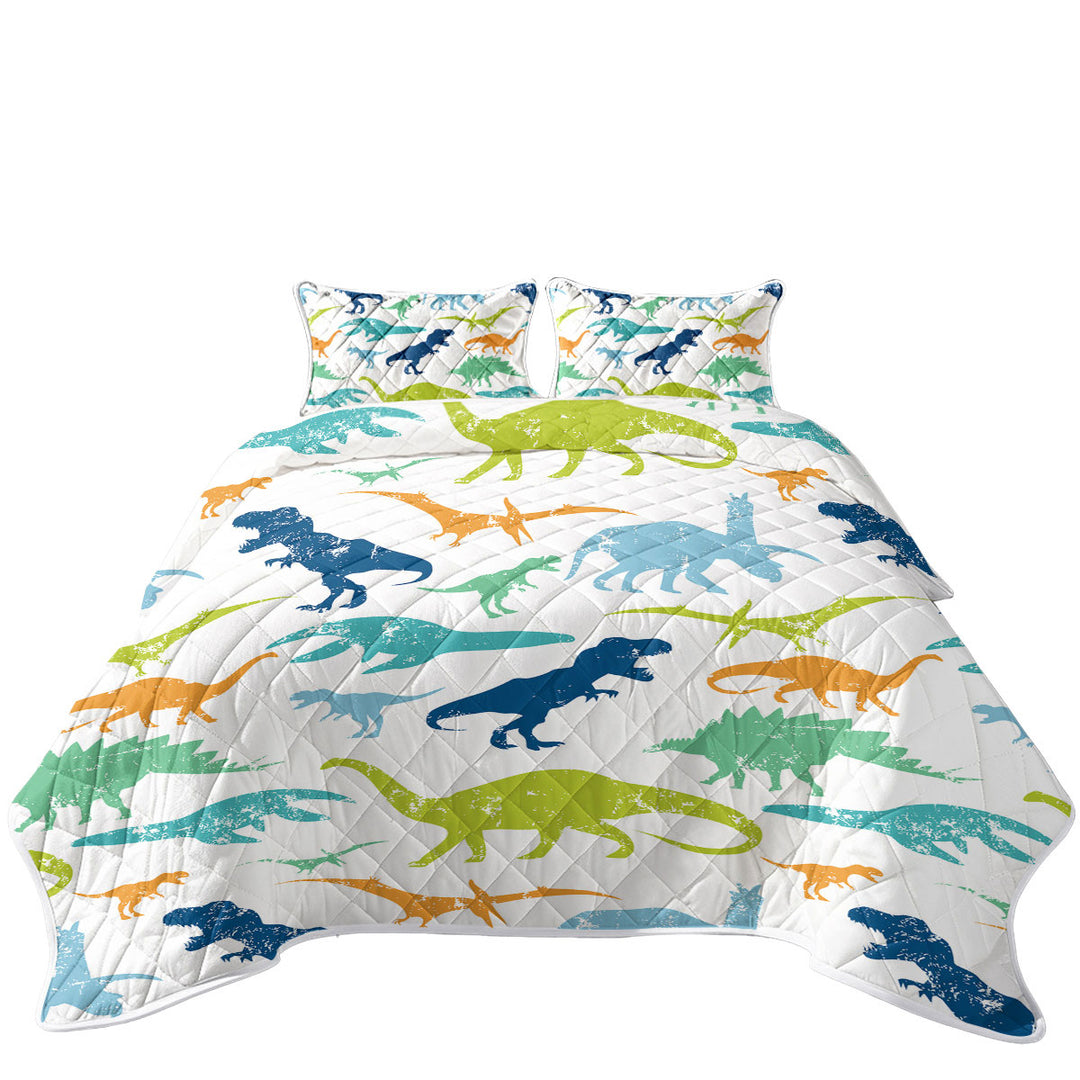 Worn Multi Colored Dinosaurs Twin Quilt