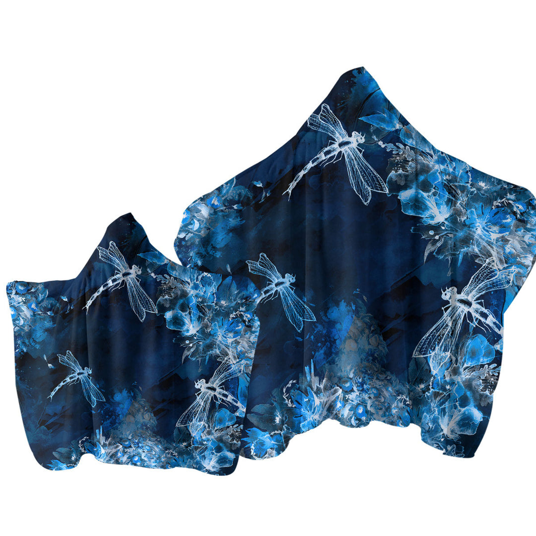 X ray Blue Flowers and Dragonflies Towel with Hood