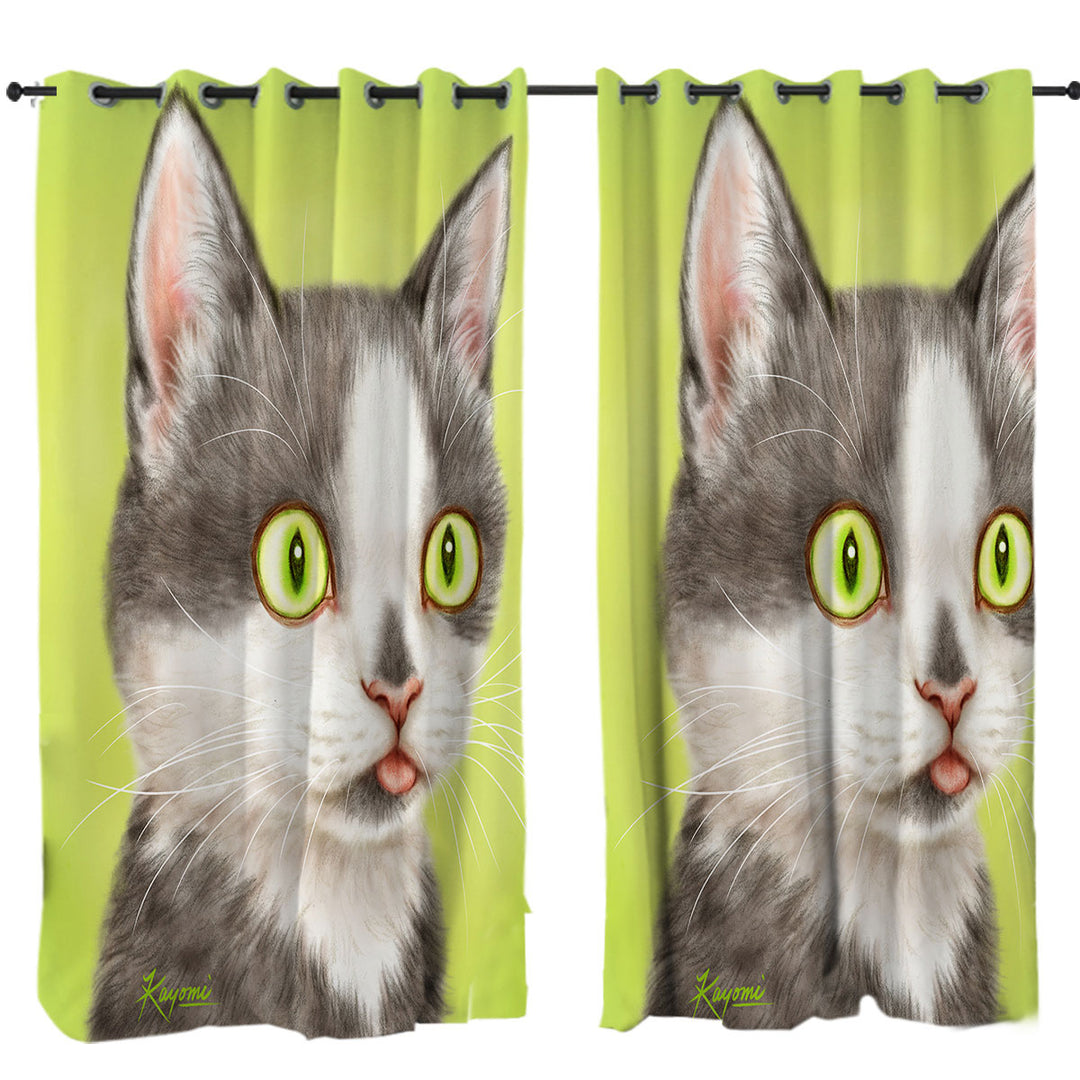 Yearning Grey Kitty Cat Custom Curtains