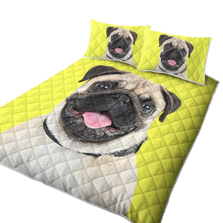 Yellow Background Cute Pug Dog Quilts