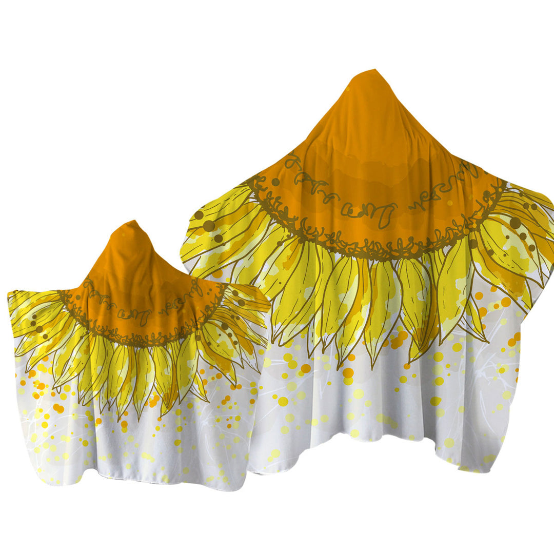 Yellow Spots and Sunflower Hooded Beach Towel