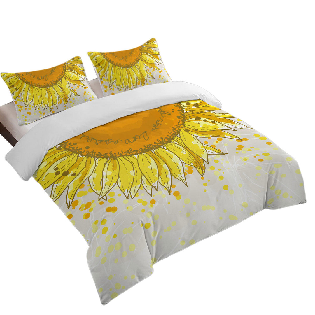 Yellow Spots and Sunflower Queen Size Duvet Cover