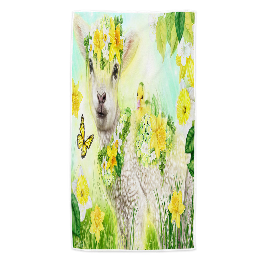 Yellow Spring Sweet Daffodil Lamb Beach Towel