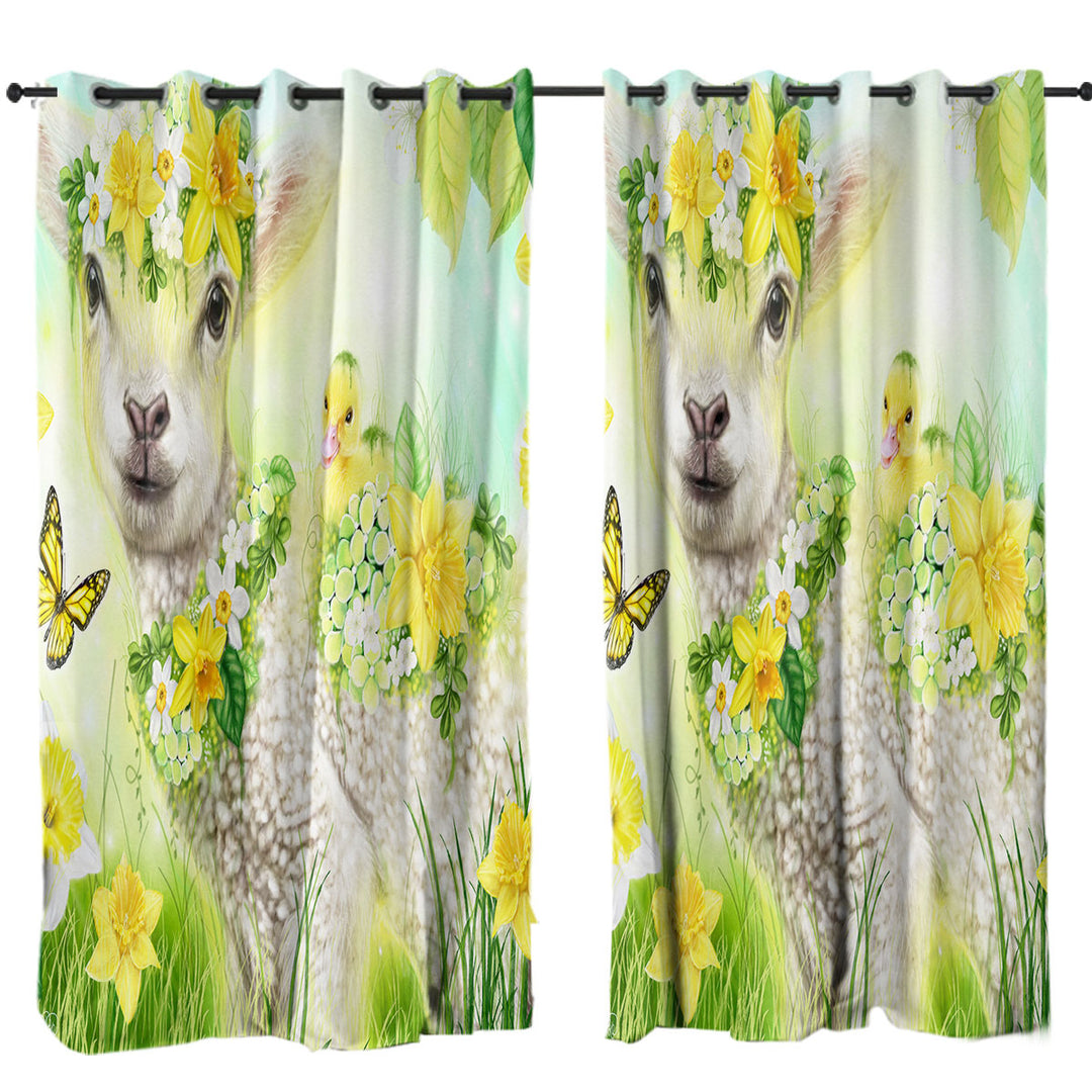 Yellow Spring Sweet Daffodil Lamb Curtains