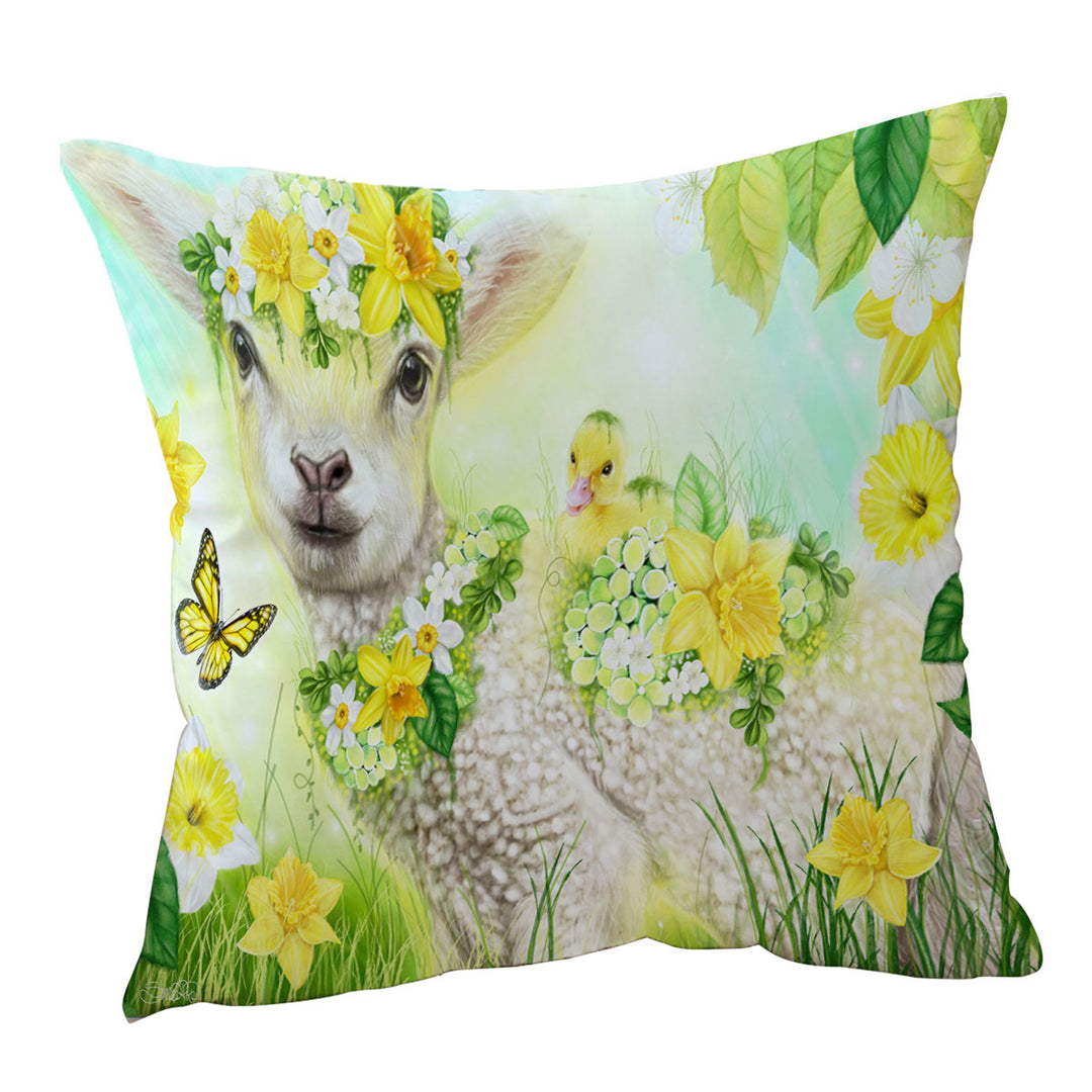 Yellow Spring Sweet Daffodil Lamb Cushion Cover