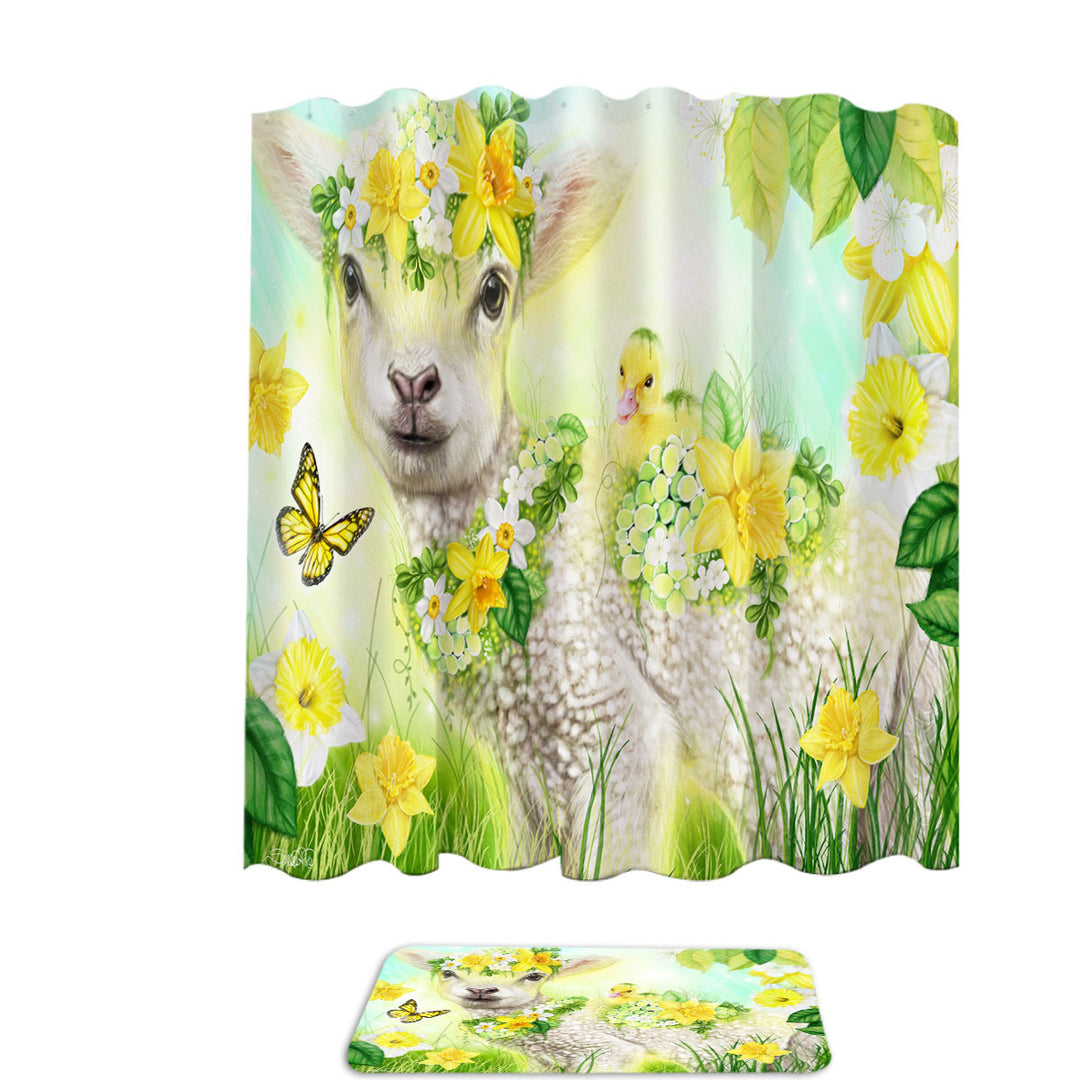 Yellow Spring Sweet Daffodil Lamb Shower Curtain