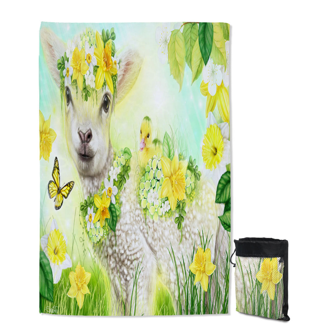 Yellow Spring Sweet Daffodil Lamb Travel Beach Towel