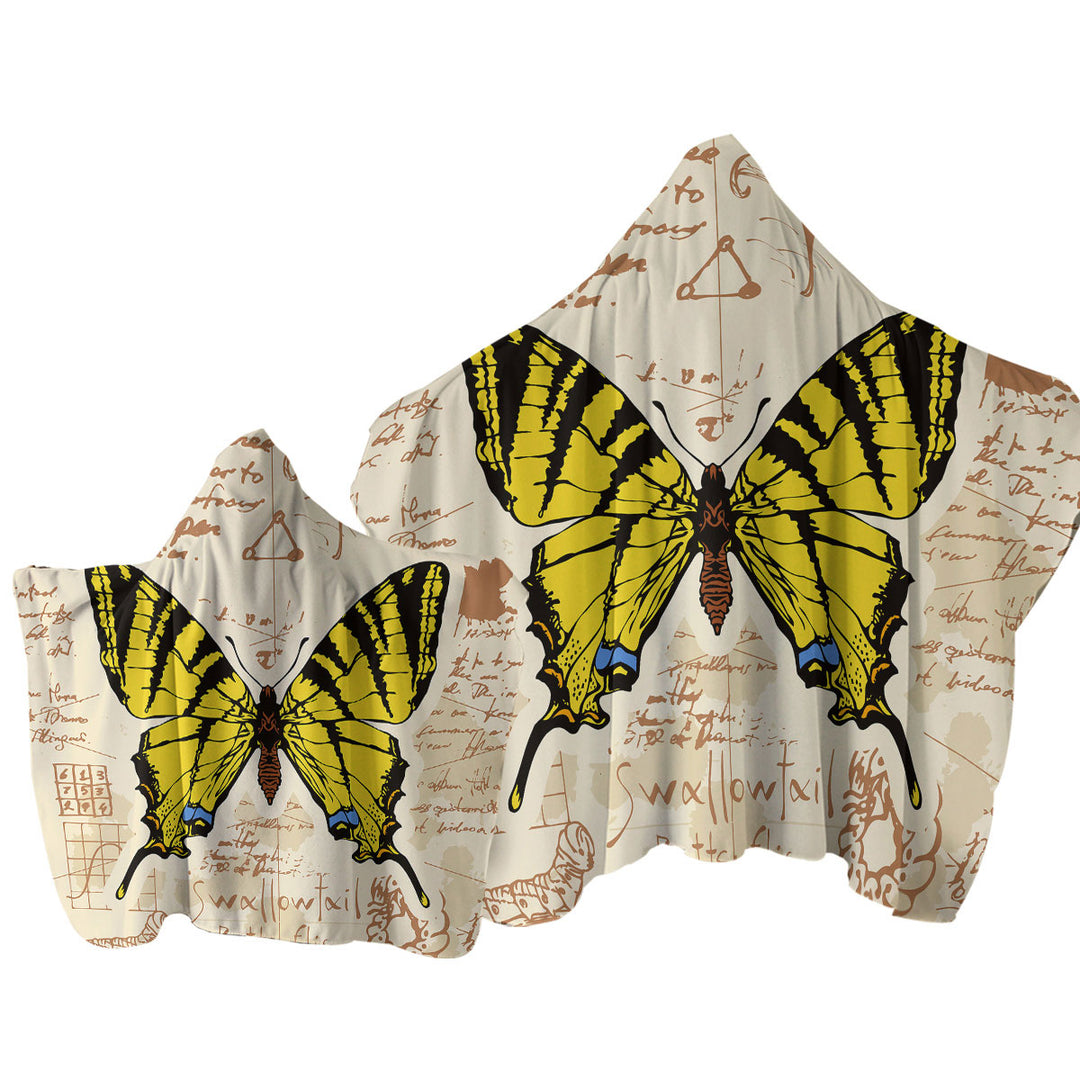 Yellow Swallowtail Butterfly Hooded Beach Towel