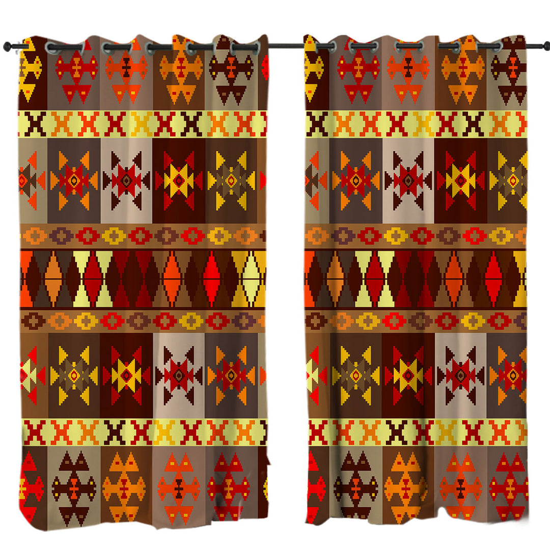 Yellow to Red Aztec Pattern Curtains