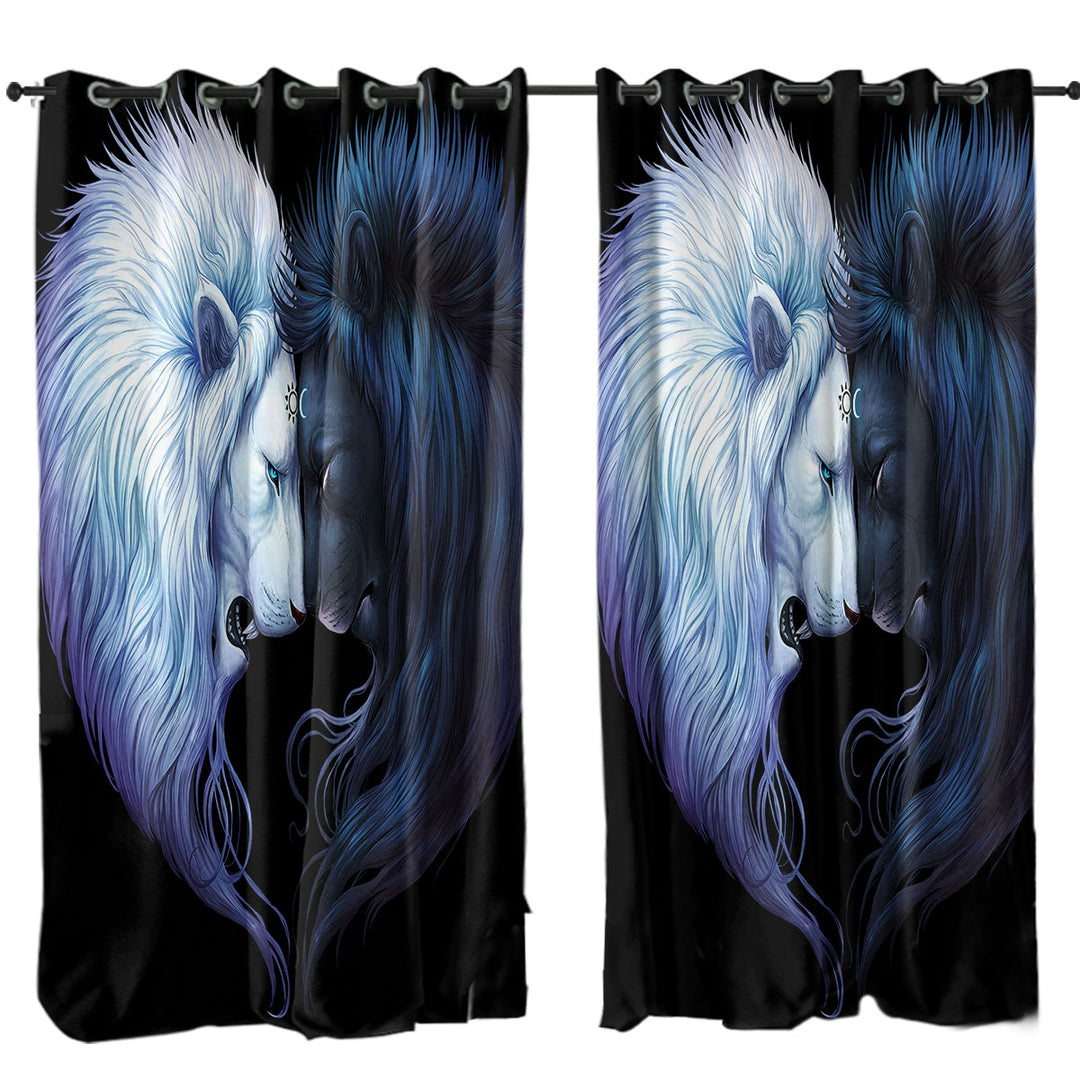 Yin Yang Brotherhood Black White Lions Drapes and Curtains