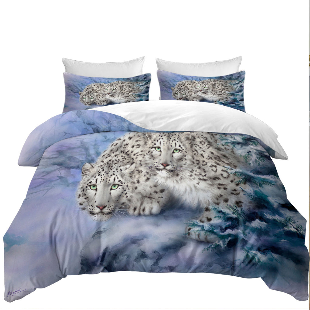 Young Explorers Snow Forest White Leopards Duvet Covers