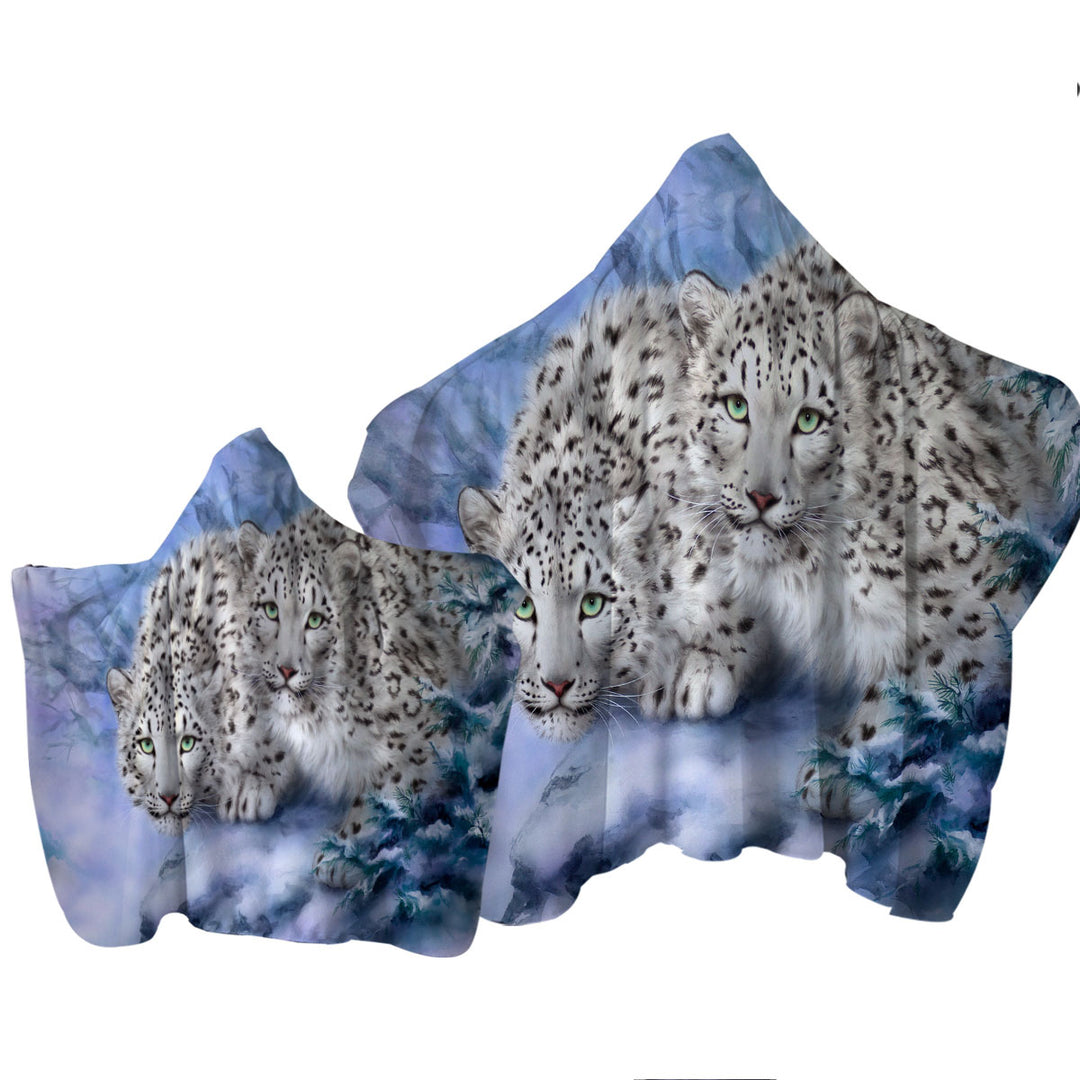 Young Explorers Snow Forest White Leopards Towel Hoodie