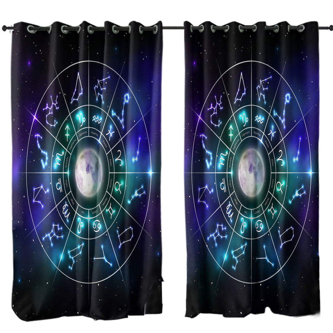 Zodiac Moon Over Space Curtains for Bedroom