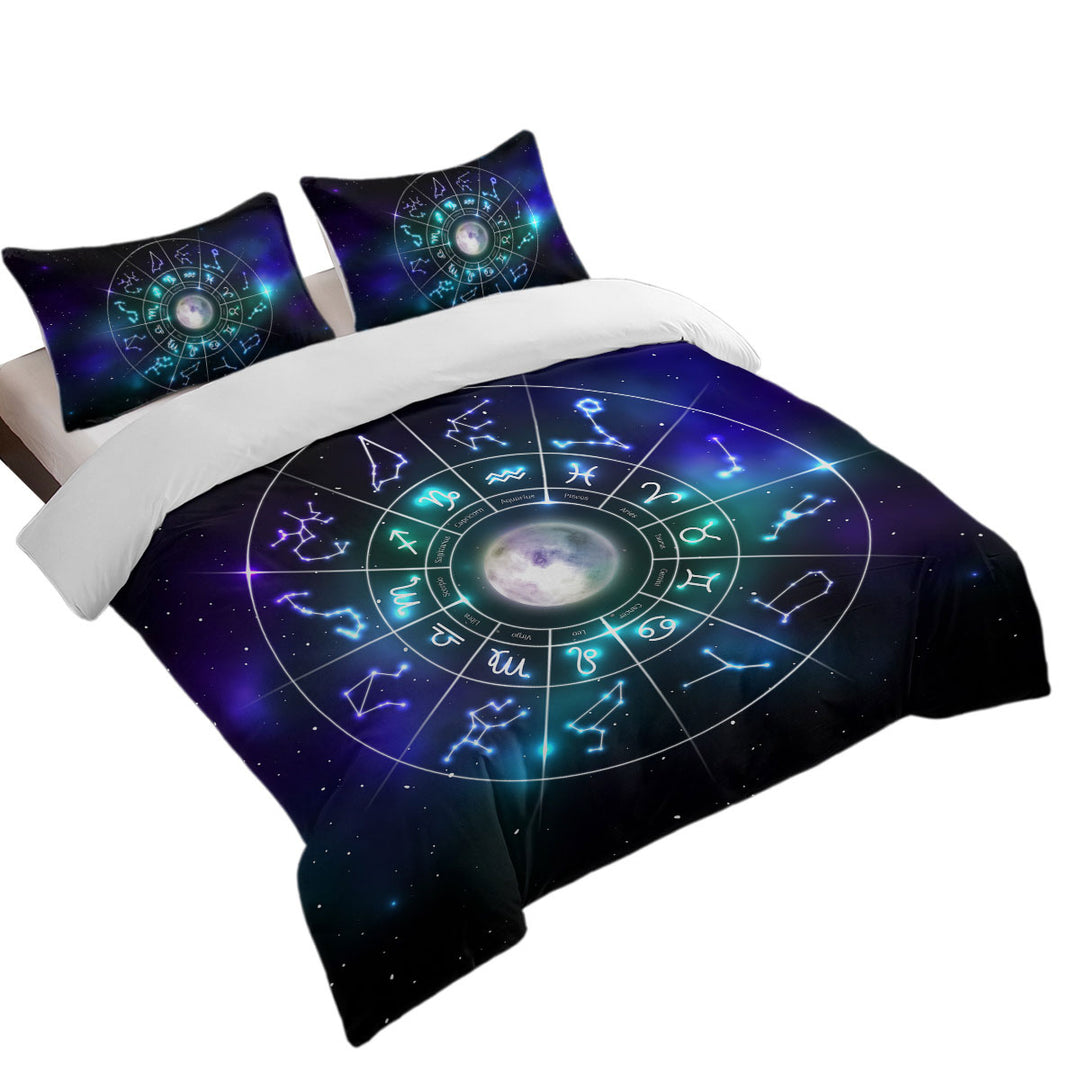 Zodiac Moon Over Space Duvet Cover