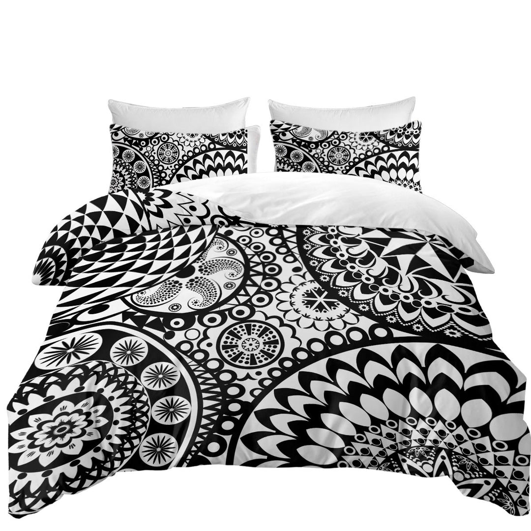 full Size Duvet Cover with Black and White Mandalas Pile