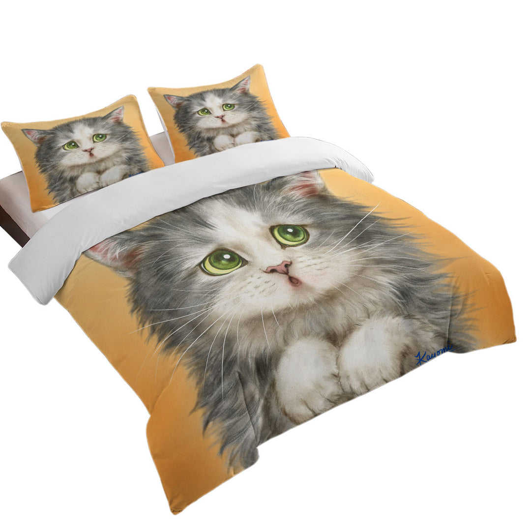 full Size Duvet Cover with Cats Cute Faces Drawings the Regretful Grey Kitten