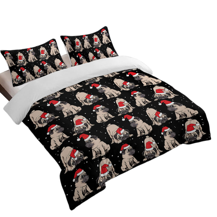 full Size Duvet Cover with Christmas Spirit Cute Pug Dog