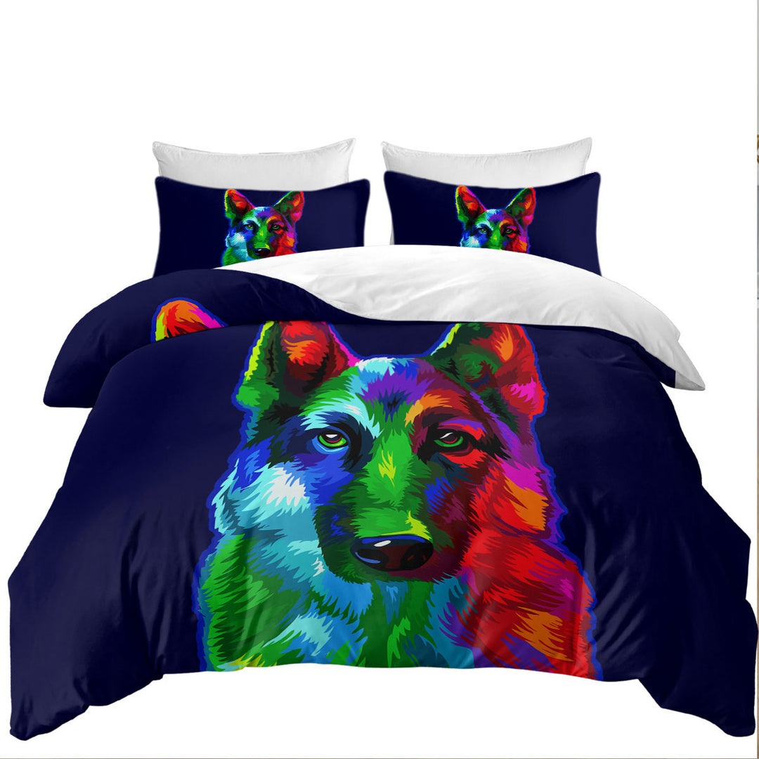 full Size Duvet Cover with Colorful German shepherd