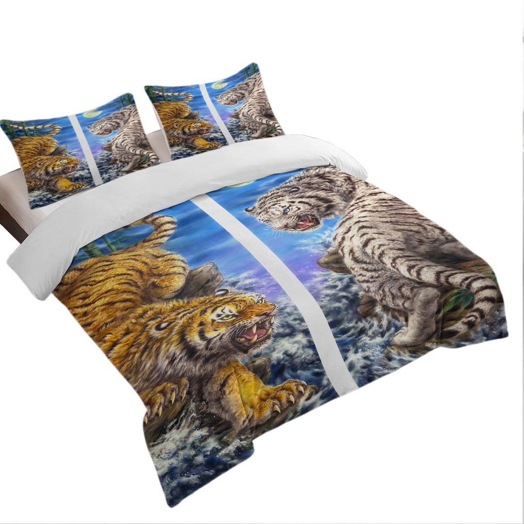 full Size Duvet Cover with Cool Yin and Yang Orange Tiger vs White Tiger