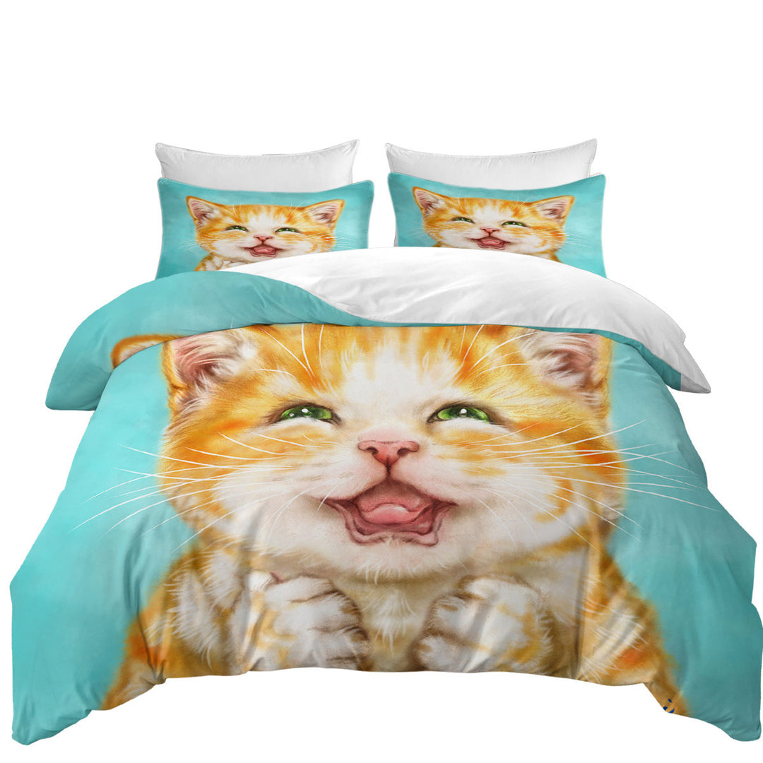 full Size Duvet Cover with Cute Cats Art Joyful Ginger Kitten