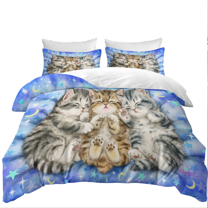 full Size Duvet Cover with Cute Cats Nap Time Three Sweet Kittens