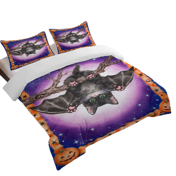 full Size Duvet Cover with Funny Cute Halloween Kitten Bat